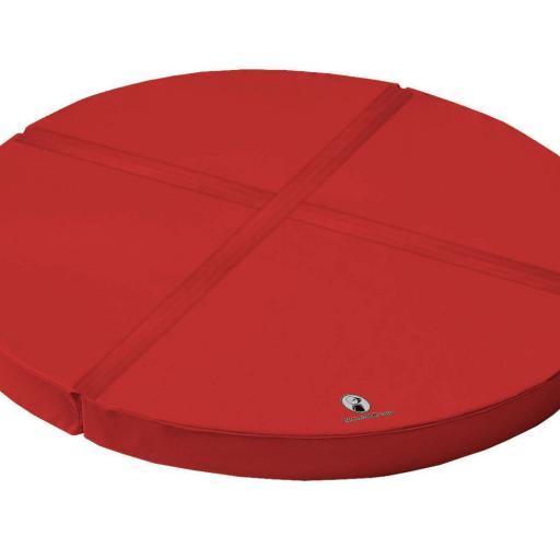 Runde Weichbodenmatte - rot - die Matte besteht aus 4 Einzelteilen und wird mit Klettstreifen verbunden